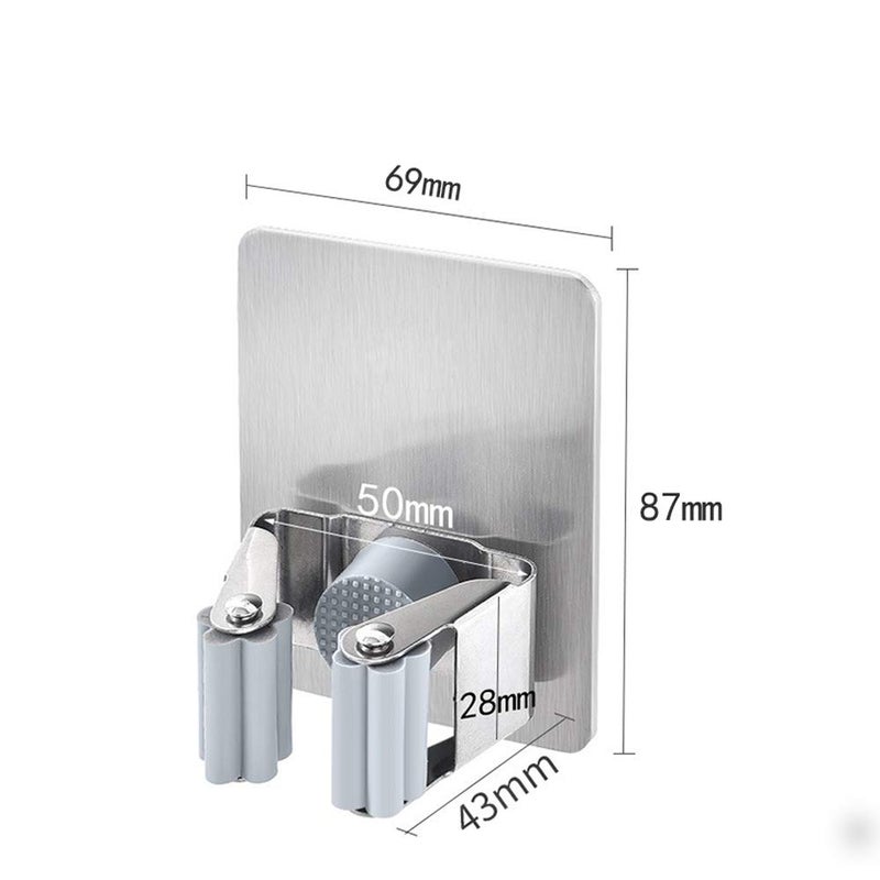 HANZE 2 Pack Stainless Steel Mop Broom Holder Organizer, Self Adhesive Wall Mounted Mop Organizer Storage Rack Clip for Kitchen Bathroom and Garage (Rectangle, Large) - Image 5